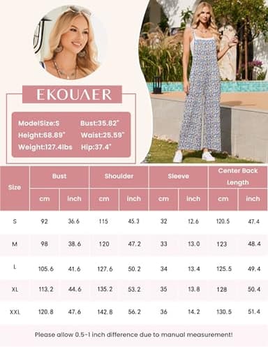 Ekouaer Womens Causal Sleeveless Jumpsuits Summer Boho Wide Leg Floral Rompers Overalls with Pockets Black L - Image 6