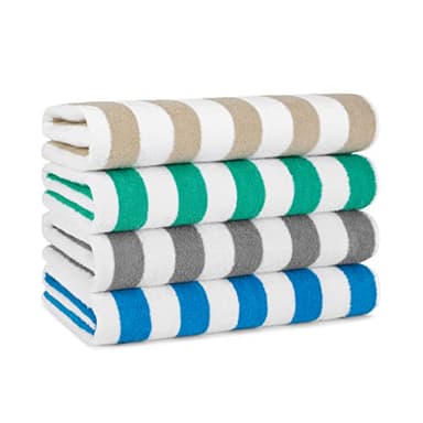 Arkwright California Cabana Stripe Beach Towel - Pack of 4, Large Soft Quick Dry Cotton Terry Towels Set for Pool, Swim, and Hot Tub, Oversized 30 x 70 in, Multiple - Image 1