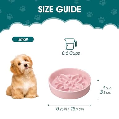 vancasso Ceramic Slow Feeder Dog Bowls, Puzzle Dog Food Bowls with Floral Maze, Anti -Slip Pet Food Dish for Small Breed, 0.6 Cups, Pink - Image 2