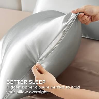 Bedsure Satin Pillowcase for Hair - Grey Satin Pillow Cases Standard Size with Zipper 4 Pack, Similar to Silk Pillow Cases for Skin, Silky & Soft, Gifts for Women Men, 20x26 Inches - Image 5