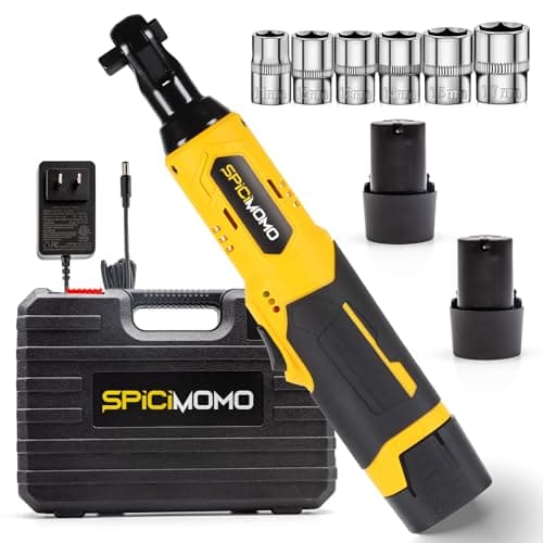 SPICIMOMO Electric Ratchet 3/8", 40Ft-lbs Cordless Ratchet Wrench Set with Battery & Charger (2 Pack, 2.0Ah), Power Torque Wrench Kit 18V with 6 Sockets, LED Light - Image 1