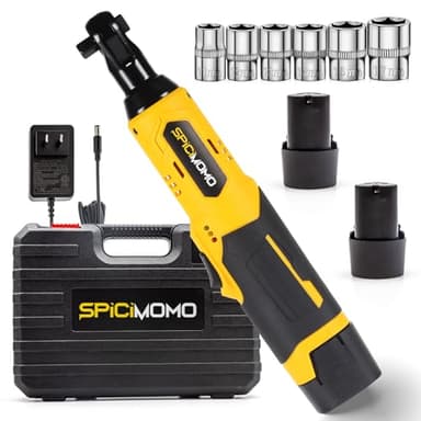 SPICIMOMO Electric Ratchet 3/8", 40Ft-lbs Cordless Ratchet Wrench Set with Battery & Charger (2 Pack, 2.0Ah), Power Torque Wrench Kit 18V with 6 Sockets, LED Light - Image 1