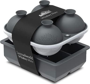 Samuelworld Large Silicone Premium Ice Trays, 2-Pack Combo, 2 Inches Big Cubes & 2.5 Inches Sphere Ice Molds - BPA Free, Craft Ice Maker for Gifting, Whiskey, Cocktails, Easy Release - Gray - Image 1