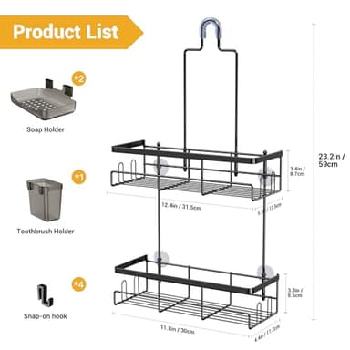 AKTECKE Shower Caddy Hanging Bathroom Organizer: Rustproof Shelf for Inside Shower - No Drilling Racks Over Showerhead - Bath Shelves for Shampoo Soap - Image 6