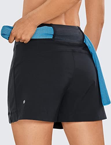CRZ YOGA Women's Lightweight Mid Rise Hiking Shorts 4'' - Stretch for Athletic Summer Travel Outdoor Golf with Zip Pockets Black Medium - Image 4