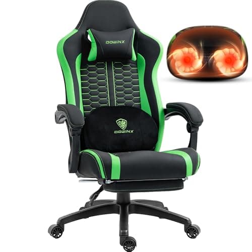 Dowinx Gaming Chair with Heated Massage Lumbar Support, Ergonomic Gaming Computer Chairs with Footrest and Pocket Spring Cushion, Big and Tall PC Gamer Chair for Adult, 330lbs, Green - Image 1