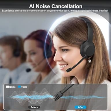 Wireless Headset with Mic for Work, Bluetooth Headset with Microphone (Noise Cancellation), Wireless Headphones with USB Dongle & Charging Dock for Call Center/Home/Computer/PC/Laptop/Teams/Zoom - Image 2