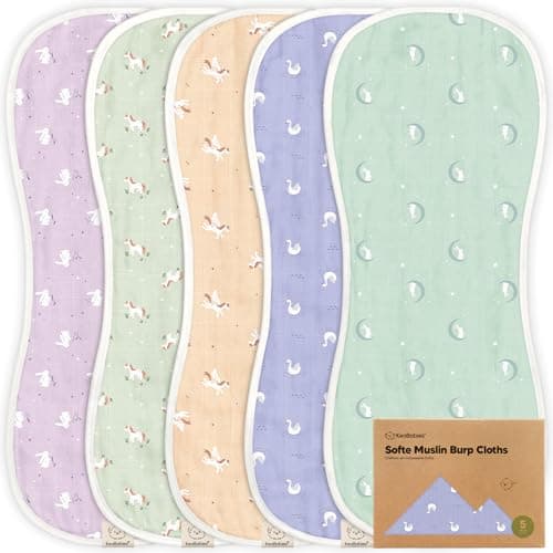 5-Pack Muslin Burp Cloths Baby Boy, Girl - Very Absorbent Baby Burp Cloth Rags, 8-Layers Viscose Derived from Bamboo Cotton Muslin Towel, Super Soft Spit Up Rags, No Shrink Washcloths (Lunaris) - Image 1