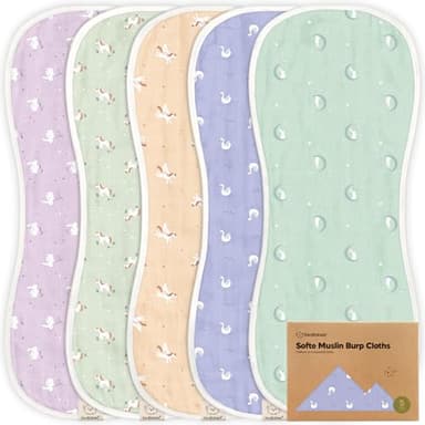 5-Pack Muslin Burp Cloths Baby Boy, Girl - Very Absorbent Baby Burp Cloth Rags, 8-Layers Viscose Derived from Bamboo Cotton Muslin Towel, Super Soft Spit Up Rags, No Shrink Washcloths (Lunaris) - Image 1