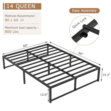 VECELO 14" Metal Platform Bed Frame/Mattress Foundation/No Box Spring Needed (Queen Size) - Image 3