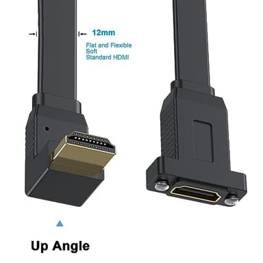 Poyiccot Flat HDMI Extension Cable 1.5ft, Up Angle 90 Degree HDMI Male to Female Cable, 18Gbps Panel Mount Extender with Screws Support Ethernet 4K@60Hz 3D 2160p for UHD TV, PlayStation PS4 PS3 - Image 4