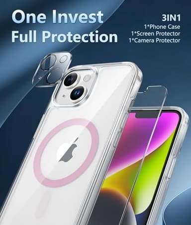 FNTCASE for iPhone 13 Phone Case: Clear Magnetic Case Military Grade Drop Protection Anti Yellowing Cell Phone Cover- Rugged Shockproof Protective Bumper (D-Pink) - Image 5