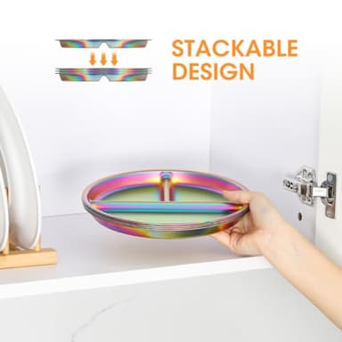 AIEVE Stainless Steel Kids Plates, 4 Pack Round Divided Toddler Plates, Portion Control Plate 9 Inch - Image 6