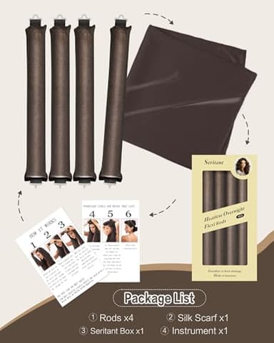 Heatless Curls Overnight Hair Curler - 4 Pcs Curling Rod to Sleep In, Velvet Hair Rollers with Satin Hair Scarf - Image 5