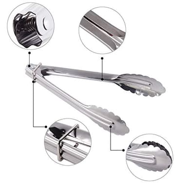 HINMAY Mini Stainless Steel Food Tongs with Silding Rings 7-Inch - Set of 6 - Small Clam Shell Service Tongs for Serving Appetizers, Desserts, Salads, Barbecue and Cooking (Silver) - Image 3
