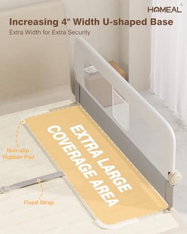 HOMEAL 32"x24" Bed Rail for Toddlers - Foldable Bed Side Rail with U-Shape Base, Baby Bed Rail Guard for Twin, Full, Queen, King Mattress, Grey/White 1 Pack - Image 2