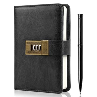 WEMATE Journal with Lock, Diary with Lock, Password Notebook, Pen & Gift Box - Perfect for Men and Women - 4.3X 6.18in Black Keep Your Secrets Safe - Image 1