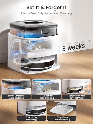 Lefant Robot Vacuum and Mop, 12000Pa Suction, Self Emptying, Auto Mop Washing and Drying for Hands-Free, Anti-Tangle Brushes, Dual Spinning Mop for Pet Hair Dust, Wi-Fi/App/Alexa/iWatch Control, M3 - Image 3