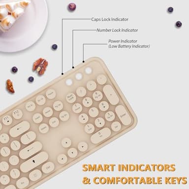 Kootop Wireless Keyboard and Mouse Combo, Cute Colorful 104 Keys Typewriter Retro Round Keycaps Keyboard for PC Laptop,Desktop,Windows, Home and Office Keyboards Coffee - Image 3