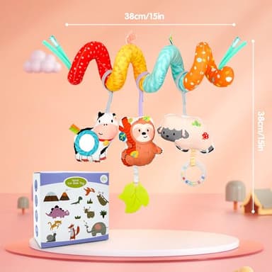 XIXILAND Car Seat Toys for Babies 0-6 Months Boy Girl Carseat Toys Hanging Spiral Stroller Toys, Infant Toys Baby Toys 0-6 Months Newborn Toys 0 3 Months Brain Development with Mirror Teether Rattle - Image 8