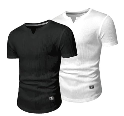 JMIERR Men's Muscle Shirt 2 Pack V Neck Slim Longline Short Sleeve Henley Shirt Gym Workout Athletic Tees Shirts Mens, XL - Image 1