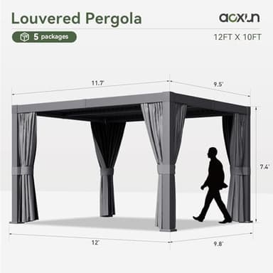 Aoxun Louvered Pergola 10' x 12' Outdoor Aluminum Pergola with Adjustable Top for Decks, Gardens and Backyards, Gray - Image 2