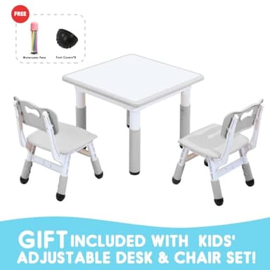 JIAOQIU Kids Table & Chair Set with Adjustable Toddler-Safe Non-Slip Legs, Activity & Graffiti-Proof Desktop Ages 3-12 - Image 4