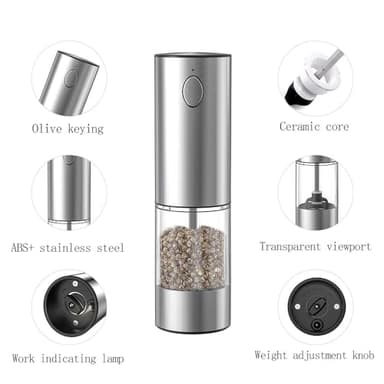 DSY Electric Sea salt and Pepper Grinder Set USB Rechargeable Base,Grinding roughness can be adjusted, Set contains two grinding bottles,Rechargeable,removable base,LED Light - Image 6