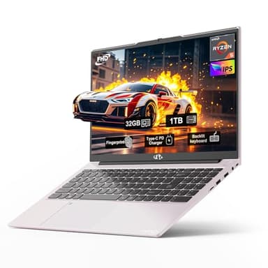 15.6'' FHD IPS Student-Laptop-Computer - AMD Ryzen 5(Beat i3 1215U 4 Cores Up to 3.7GHz), 32GB RAM 1TB SSD, 65W Type-C, 2 Years Warranty, Fingerprint, Backlit Keyboard, BT5.2, Numpad, Rose Gold - Image 1