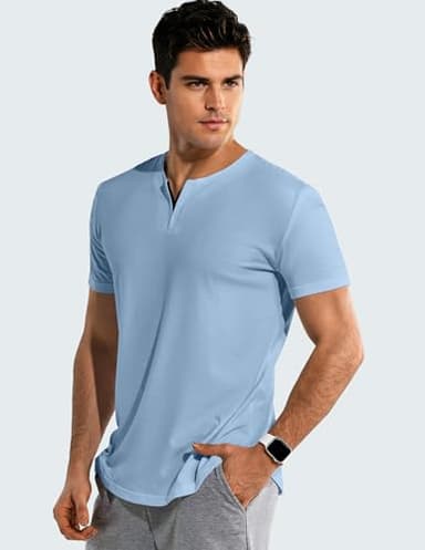 JMIERR Men's Muscle Shirt V Neck Slim Longline Short Sleeve Basic Shirt Gym Workout Athletic Tees Shirts for Sports, US 46(XL), Sky Blue - Image 7