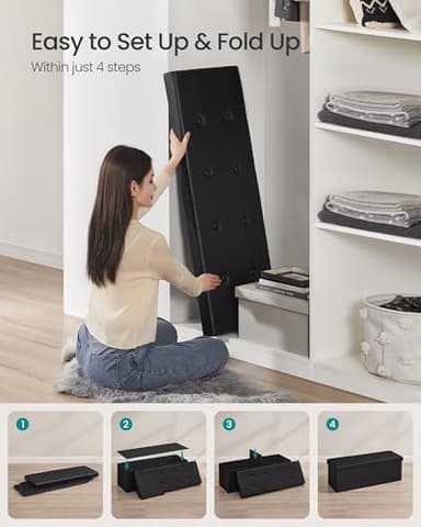 SONGMICS MAZIE Collection - 43 Inches Folding Storage Ottoman Bench, Ottoman with Storage, Foot Rest Stool, Load 660 lb, for Living Room, Synthetic Leather, Black ULSF701 - Image 7