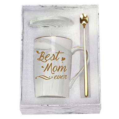 Best Mom Ever Coffee Mug - Gifts for Mom from Daughter Son - Birthday, Christmas, Mother's Day - 14 Ounce With Gift Box, Spoon, and Mug Mat - Gray - Image 1