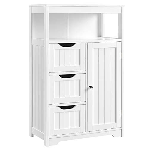 Yaheetech Bathroom Floor Cabinet Wooden Storage Organizer with 1 Door and 3 Drawers, Free-Standing Cupboard for Kitchen/Living Room/Bathroom Use, White - Image 1