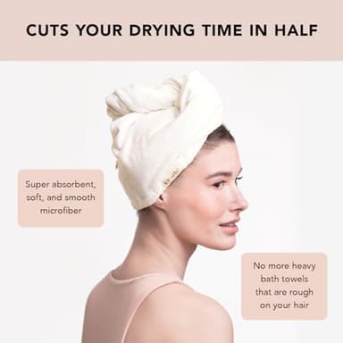 Kitsch Microfiber Hair Towel Wrap for Women - Microfiber Towel, Super Absorbent, Quick Dry, Anti-Frizz - for Long and Short Hairs, Turbans for Women, Hair Wrap - White Ivory - Image 7