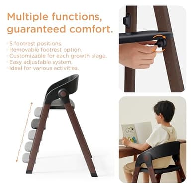 KUB High Chair for Babies and Toddlers Adjustable Foldable Convertible 5 Point Harness Easy Clean Wood-Printed Metal with Removable Tray Baby Highchair for Family (Black&Walnut Wood-Printed Metal) - Image 5