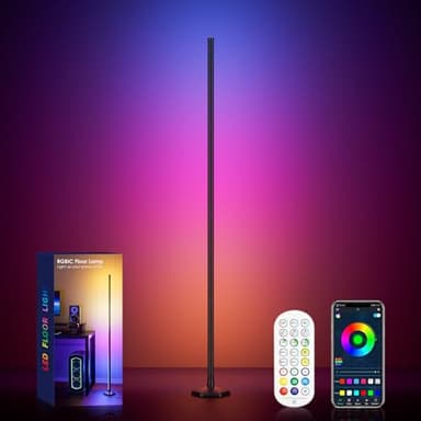 Corner Floor Lamp, 65" RGB Color Changing Mood Light with Remote Control, Dimmable LED Corner Lamp with Music Sync, Modern Floor Lamp for Living Room Gaming Room - Image 1