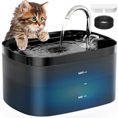 Cat Water Fountain, 84OZ/2.5L Cat Fountain, Super Silent Pet Water Fountain, Activated Carbon Filter, Translucent Pet Water Dispenser Suitable for Multiple Pets Family (Black) - Image 1