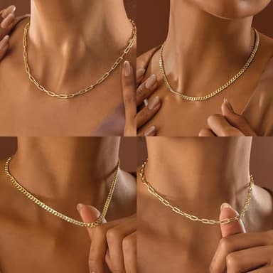 Dodder Gold Layered Necklaces for Women, 14K Gold Plated Dainty Chain Choker Stack, Herringbone Necklaces Set Jewelry for Women - Image 8