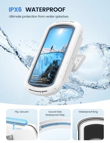 Lamicall Shower Phone Holder with Speaker Holes, IPX6 Waterproof Clear Sound & 480° Rotation Shower Case Accessories, Waterproof Bathroom Wall Mount for iPhone 17 16 Pro Max Air, S25 Ultra, 4-7" Phone - Image 3