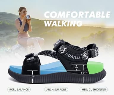 KuaiLu Walking Orthopedic Sandals Womens Comfortable Arch Support Hiking Sandles Plantar Fasciitis Athletic Sport Recovery Cushion Summer Travel Outdoor Open Toe Water Shoes Black Size 7.5 - Image 7