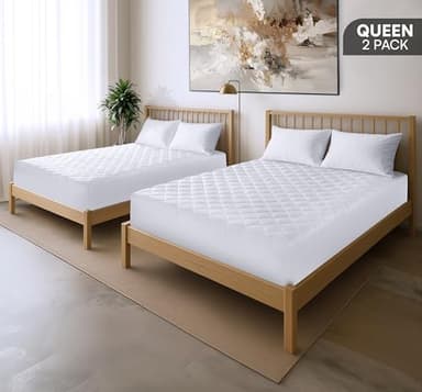 Utopia Bedding Queen 2 Pack Quilted Fitted Mattress Pad, Queen Size, Elastic Fitted Mattress Topper Protector and Cover Stretches up to 16 Inches Deep, Machine Washable (White) - Image 2