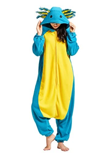 DELEY Unisex Blue Axolotl Onesie Adult Pajamas, Flannel Animal One Piece Costume Sleepwear Halloween Cosplay Homewear - Image 5