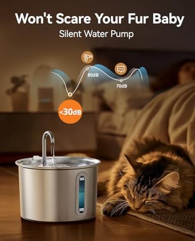 oneisall Stainless Steel Cat Water Fountain, 2L Water Fountains for Cats Indoor Dishwasher Safe with Quiet Pump and 3 Replacement Filters, Automatic Pet Water Fountain Faucet Spout Design - Image 4