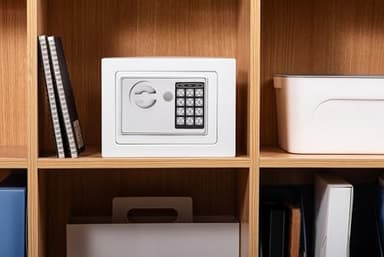 Small Safe Box With Digital Keypad & Keys - 9.05 x 6.7 x 6.7 Inches Wall Safe 0.23 Cuft Mini Security Lock for Coin Home Office Hotel Rooms Business Jewelry Gun (White) - Image 4