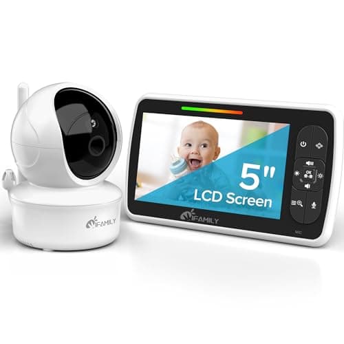 iFamily Baby Monitor - Large 5" Screen with 30Hrs Battery Life - Remote Pan-Tilt-Zoom;No WiFi, Two-Way Audio, Night Vision, Temperature, Lullabies, 960ft Long Range Baby Monitor with Camera and Audio - Image 1