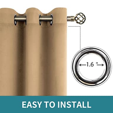 BGment Blackout Curtains for Living Room - Grommet Thermal Insulated Room Darkening Curtains for Bedroom, 2 Panels of 52 x 63 Inch, Khaki - Image 6