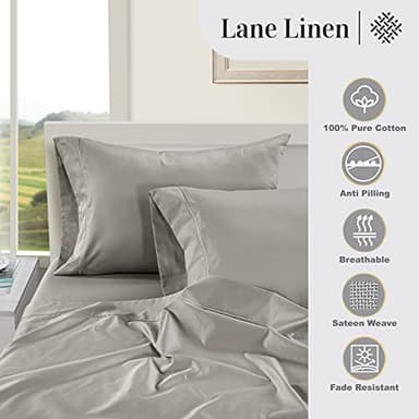LANE LINEN 100% Egyptian Cotton Bed Sheets sábanas Queen, Soft & Comfy Luxury Hotel Like Thick Bedding Sheets & Pillowcase Set, Machine Wash Cooling 16'' Queen Deep Pocket Sheet Set-Silver - Image 5