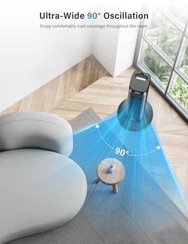 JRD Tower Fan, 90° Oscillating Fans with Remote, 40'' Quiet Cooling Fan with 3 Speeds,4 Modes,12H Timer, LED Display, 27ft/s Velocity, Bladeless Standing Fan Floor Fan for Bedroom Home Office Indoor - Image 4