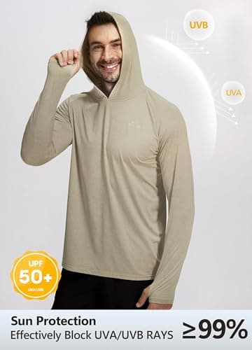 Willit Men's Sun Shirts UPF 50+ Rash Guard Long Sleeve Sun Protection Hoodie SPF UV Fishing Lightweight Athletic Running Oat L - Image 2