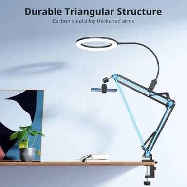 UBeesize 10" Ring Light with Overhead Phone Mount, LED Selfie Light with Stand and Phone Holder, Desk Light for iPhone, Desk Tripod for Video Recording, YouTube, TikTok, Live Stream, Cooking, Vlog - Image 4